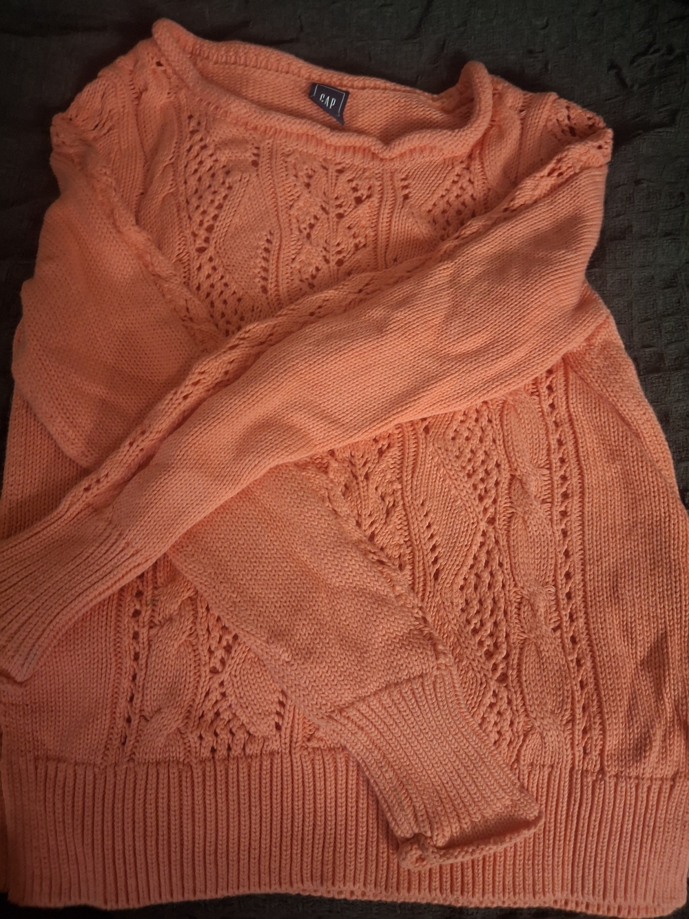 GAP Coral-Orange Cable Knit Crew Sweater